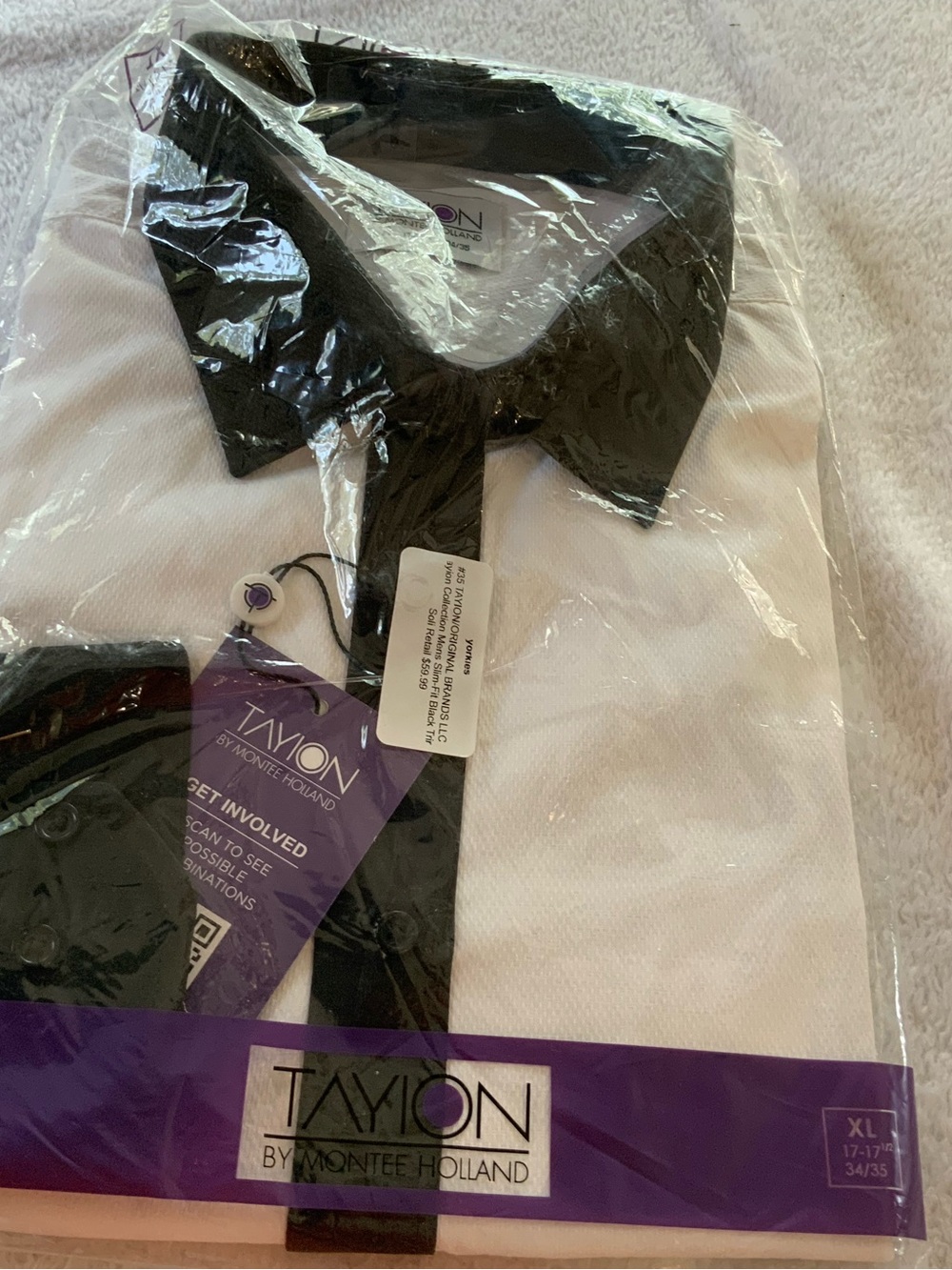 Men’s tayion button up shirt white/purple new size XL sku 3202